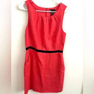 Valerie Bertinelli Coral Orange Linen sleeveless slash pocket mini dress 10